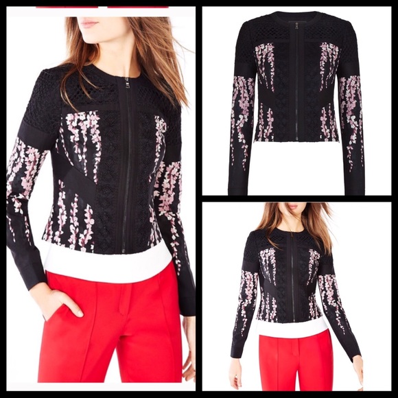 BCBGMaxAzria NWT lace floral print moto jacket
